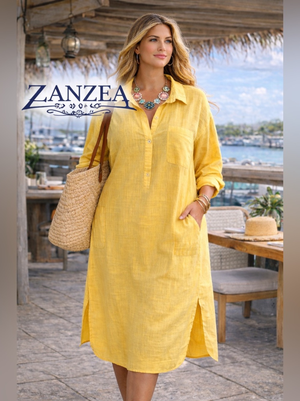 Zanzea Collection, Gold Shirt Dress, Timeless, Excellent Condition, Pockets, 4X